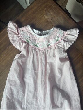 Pink Smocked Bunny Flutter-Sleeve Baby one piece
